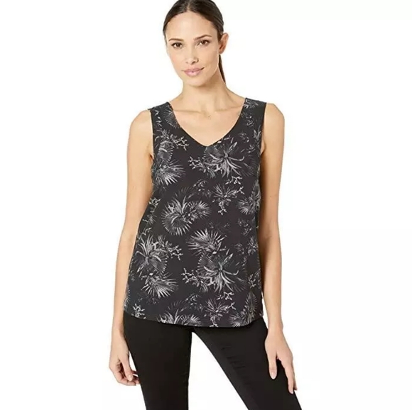 Fig Clothing black & grey floral sleeveless V-neck blouse top, size small - Picture 1 of 10